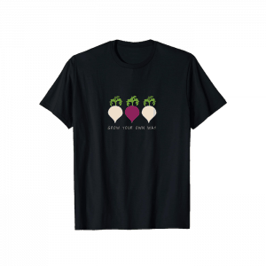 Grow your own way black shirt with turnip and beet