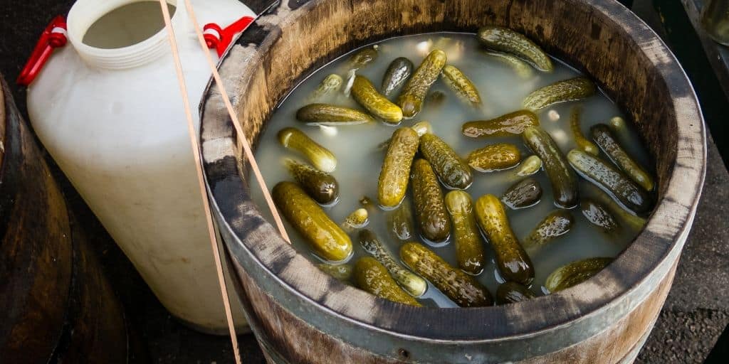 Wine cask full of fermenting pickles