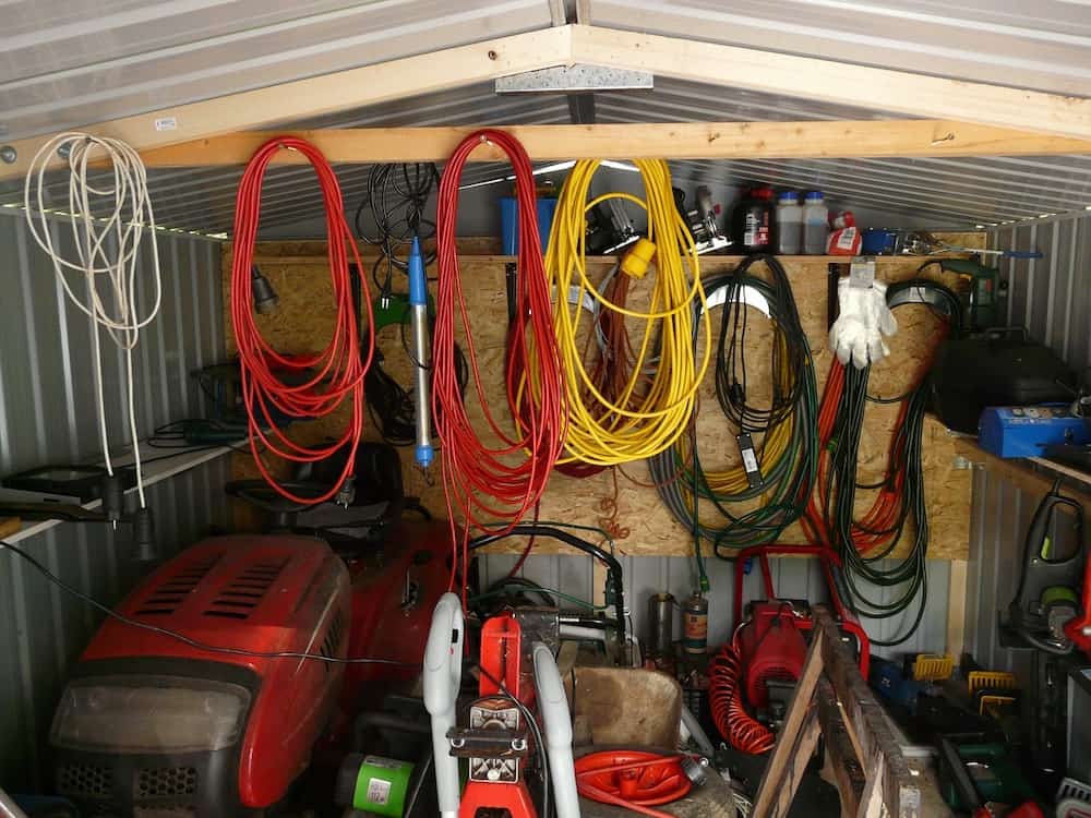 organized shed with tools