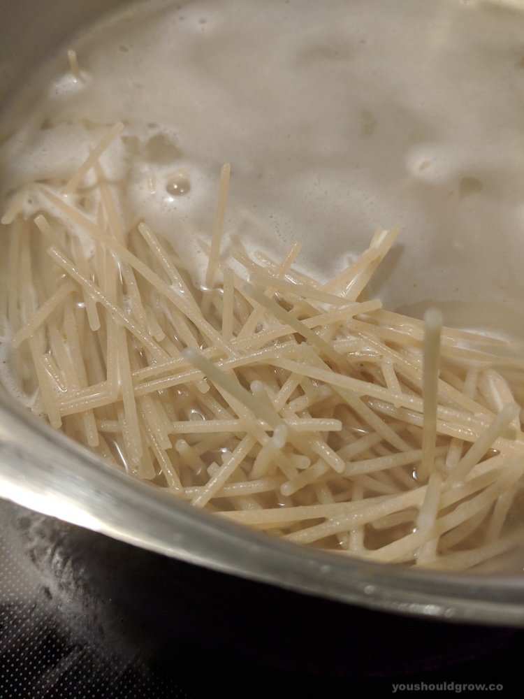 noodles boiling in water on stovetop