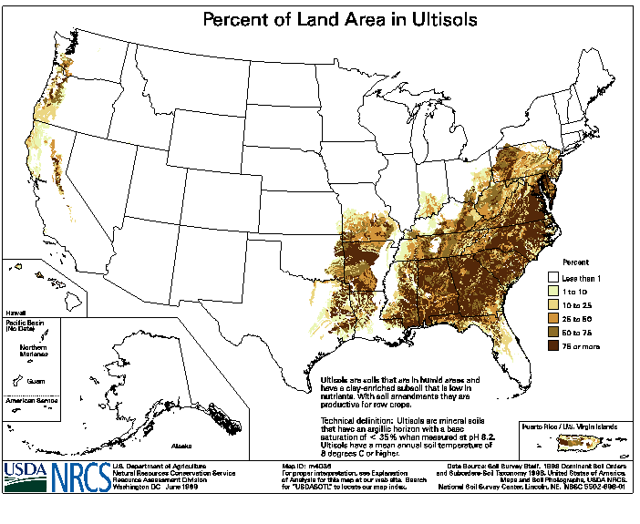 map of red clay soils in USA