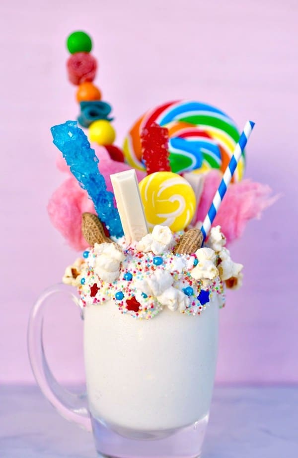 Extreme milkshake freak shake topped with colorful candy