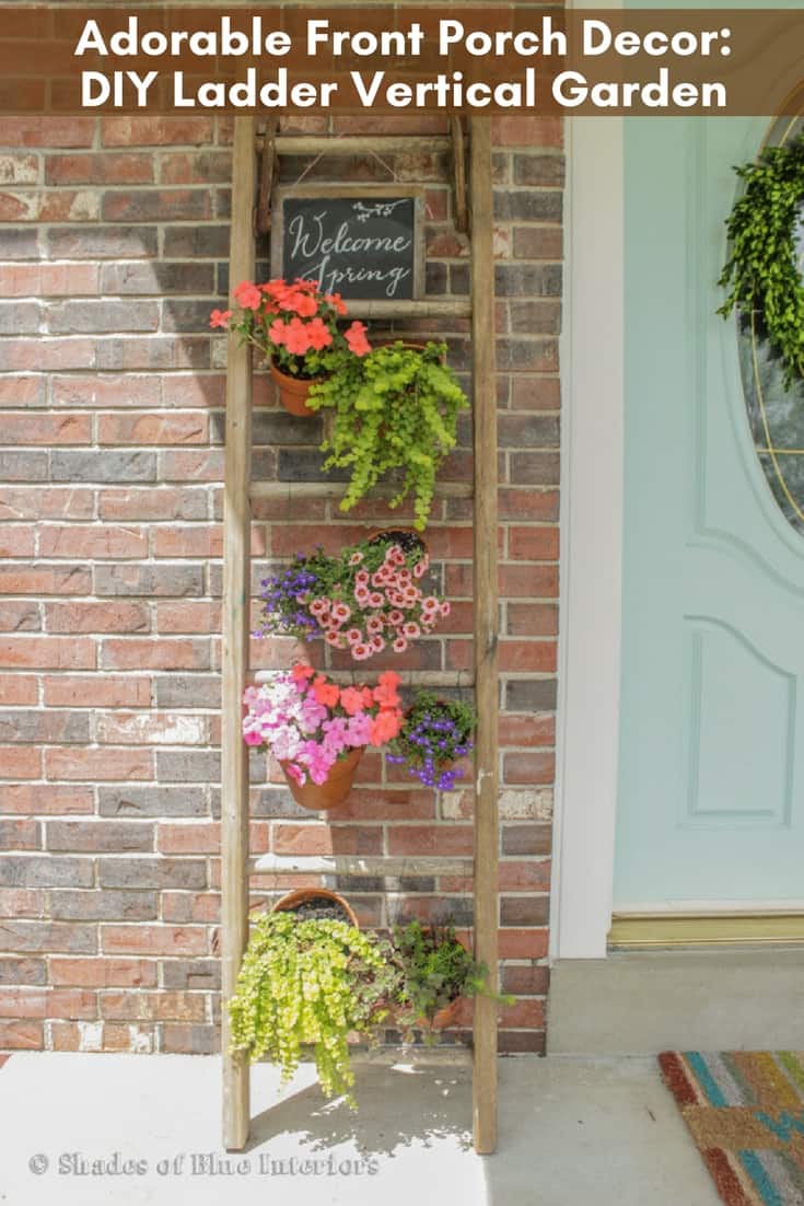 DIY vertical garden for front porch using a ladder