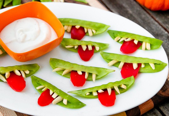 healthy halloween goblin grins snack