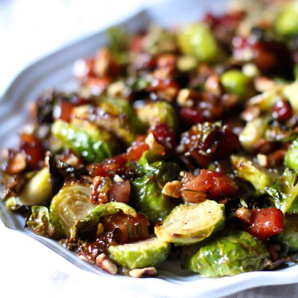 BRUSSELS SPROUTS WITH GLAZED PANCETTA AND PECANS