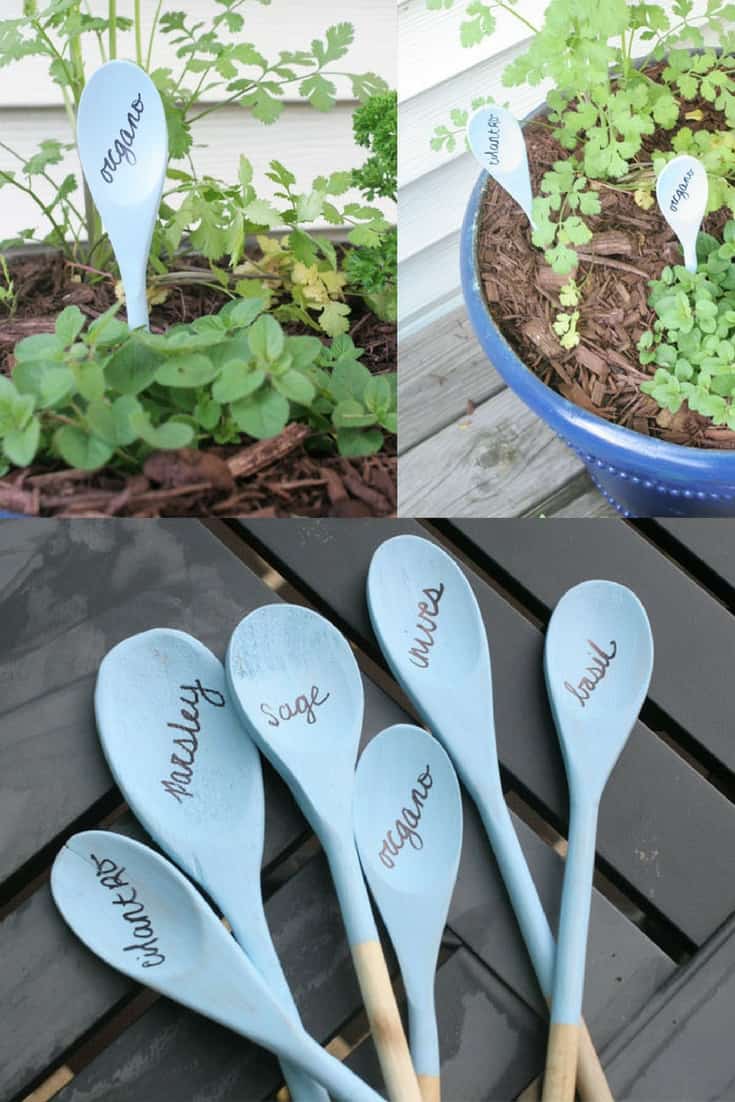 Garden markers. Garden decor. Painted wooden spoons.
