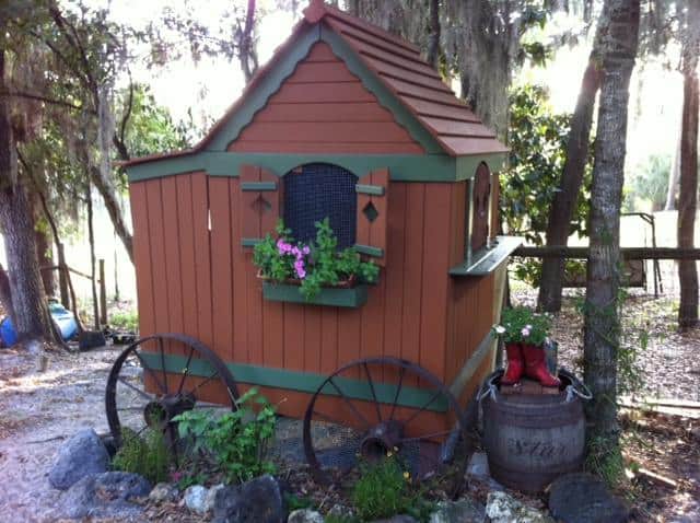 Wagon style chicken coop from playhouse