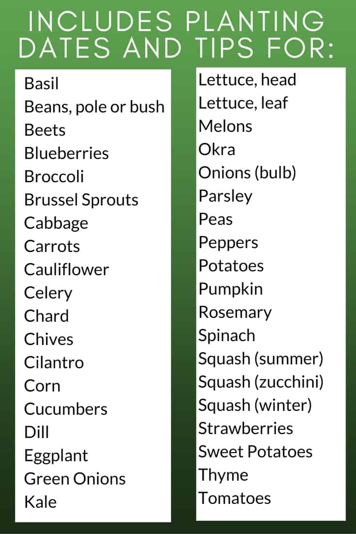 List of plants included in the ultimate vegetable garden planning spreadsheets