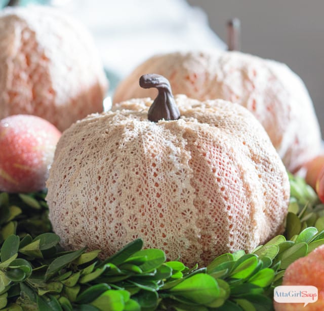 Lace covered pumpkin craft decor